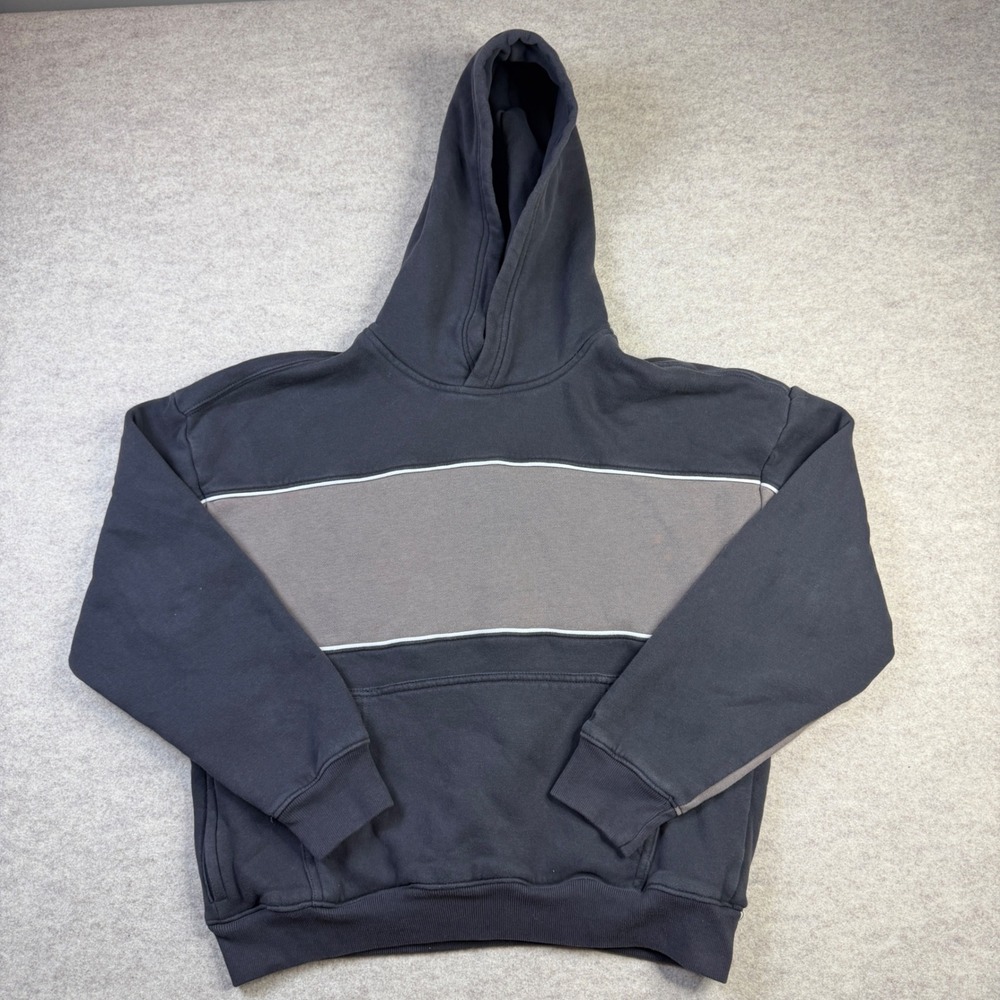 Hollister Boxy Fit Hoodie Mens Small Black Grey Colorblock Fleece Sweatshirt